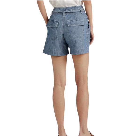 Lauren Ralph Lauren Belted Cotton Chambray Shorts 4.5" Inseam Classy NEW Size 16 - Picture 3 of 7